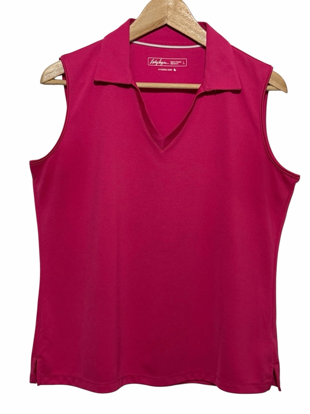 Lady Hagen Pink Sleeveless Collared V Neck Hydro Dry Golf Top Size L Performance